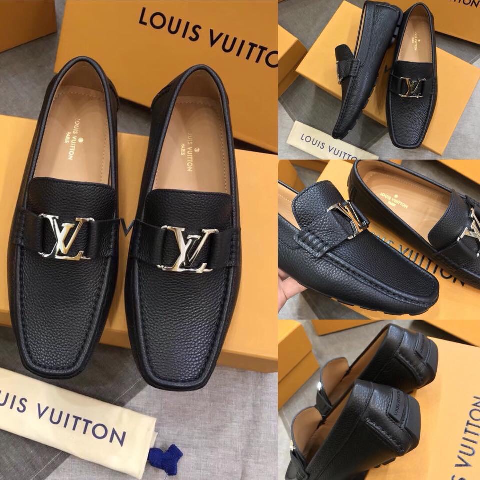 Giày lười Louis Vuitton Monte Carlo da nhăn màu đen siêu cấp Like Auth