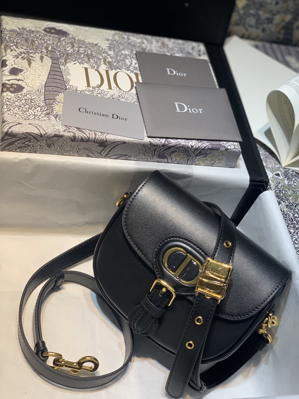 Medium Dior Bobby Bag Gray Stone Box Calfskin  DIOR